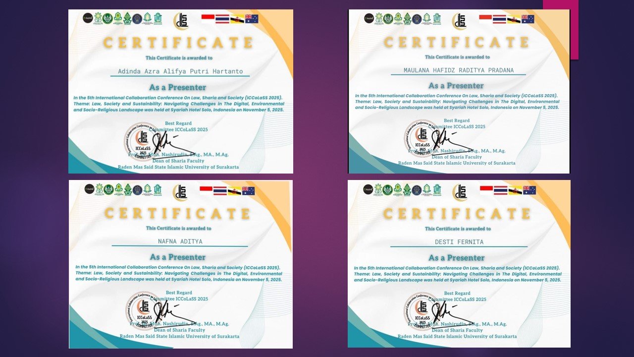Empat Mahasiswa Prodi Hukum Bisnis FASYA UIN Surakarta Jadi Presenter di Ajang Internasional The 5th ICCoLaSS 2025